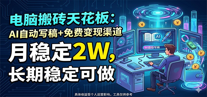 电脑搬砖天花板:AI自动写稿+免费变现渠道,月稳定2W,长期稳定可做-52项目站