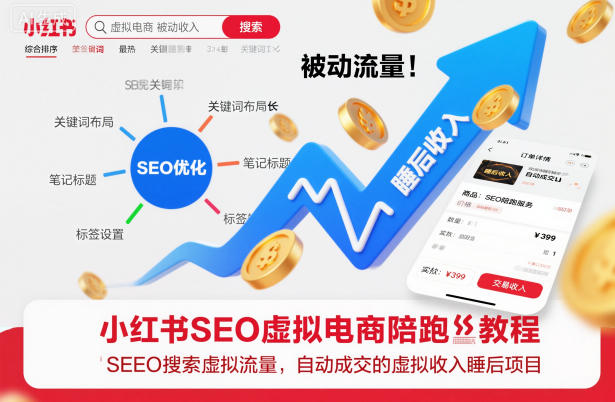 小红书SEO虚拟电商陪跑教程,实现seo搜索被动流量,自动成交的被动收入睡后项目-52项目站