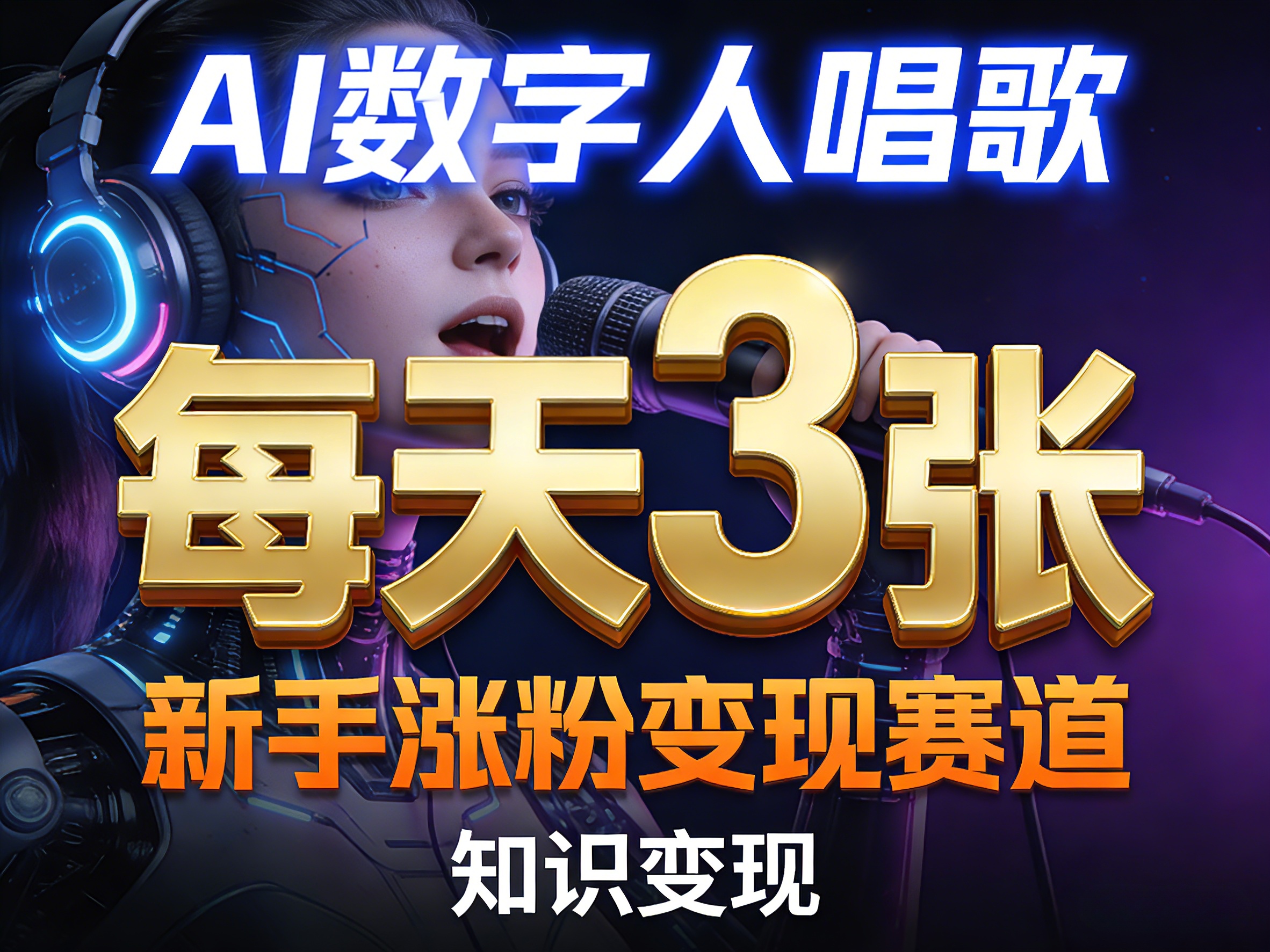 AI数字人唱歌，新手涨粉变现赛道，每天3张和知识付费，副业必备-52项目站