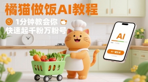 有趣的橘猫买菜做饭视频,用AI一键搞定,1分钟教会你,快速起千粉万粉号-52项目站