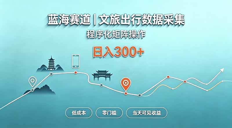 蓝海赛道 文旅出行数据采集 程序化矩阵操作 低成本 零门槛 当天可见收益 日入300+-52项目站