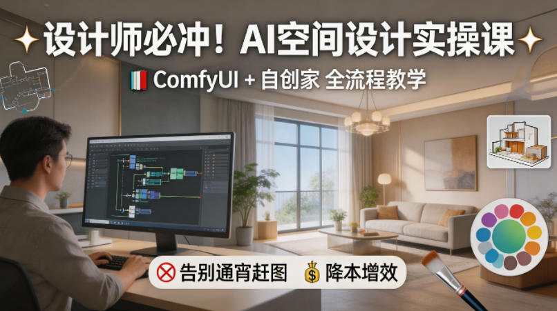 设计师必冲！AI空间设计实操课，ComfyUI+自创家全教学，告别通宵赶图，降本增效-52项目站