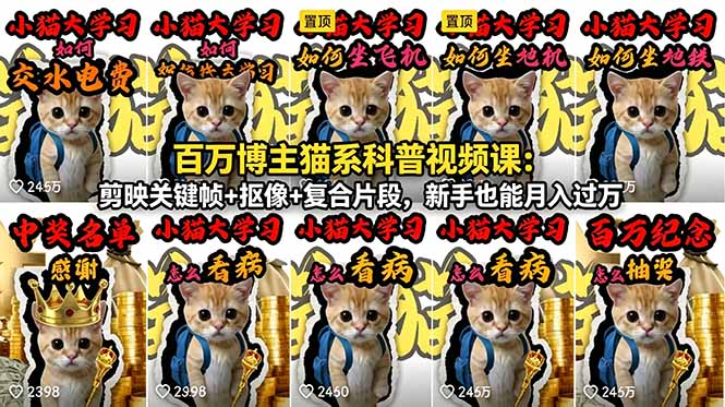 百万博主猫系科普视频课:剪映关键帧+抠像+复合片段,新手也能月入过万-52项目站