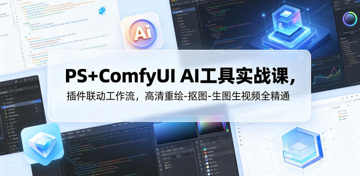 PS+ComfyUI AI工具实战课,插件联动工作流,高清重绘-抠图-生图生视频全精通-52项目站