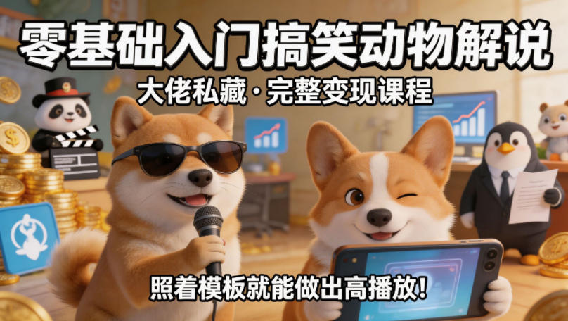 零基础入门搞笑动物解说，大佬私藏完整变现课程，照着模板就能做出高播放-52项目站
