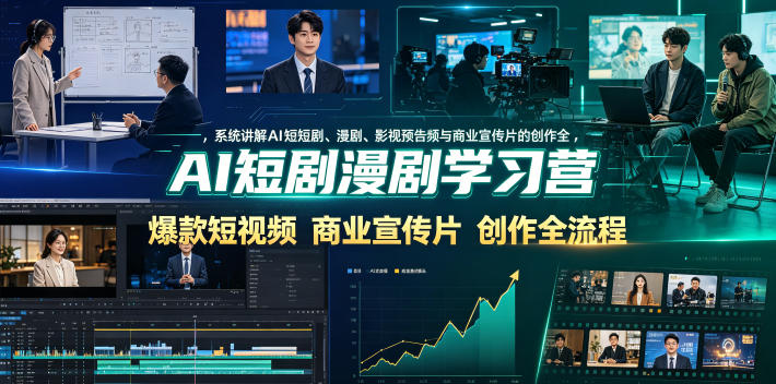 AI短剧漫剧学习营，系统讲解AI短剧、漫剧、影视预告片、爆款短视频与商业宣传片的创作全流程-52项目站