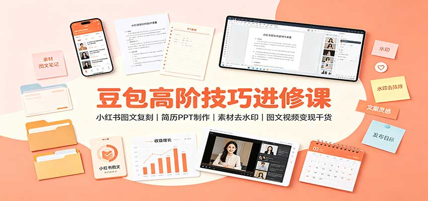 豆包高阶技巧进修课：小红书图文复刻，简历PPT制作，素材去水印，图文视频变现干货-52项目站