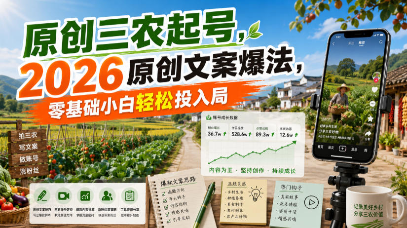 原创三农起号，2026原创文案爆法，零基础小白轻松投入局-52项目站