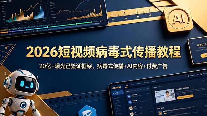 2026短视频病毒式传播教程：20亿+曝光已验证框架，病毒式传播+AI内容+付费广告-52项目站