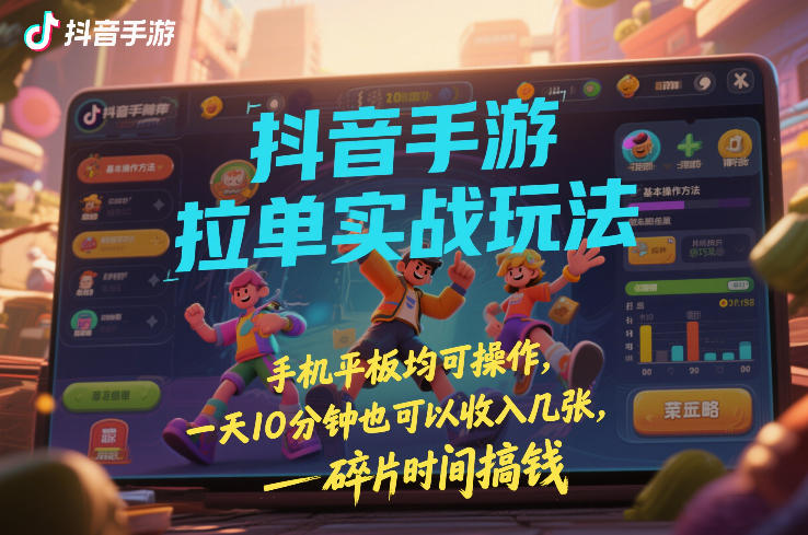 抖音手游拉单实战玩法，手机平板均可操作，一天10分钟也可以收入几张，碎片时间搞钱【揭秘】-52项目站