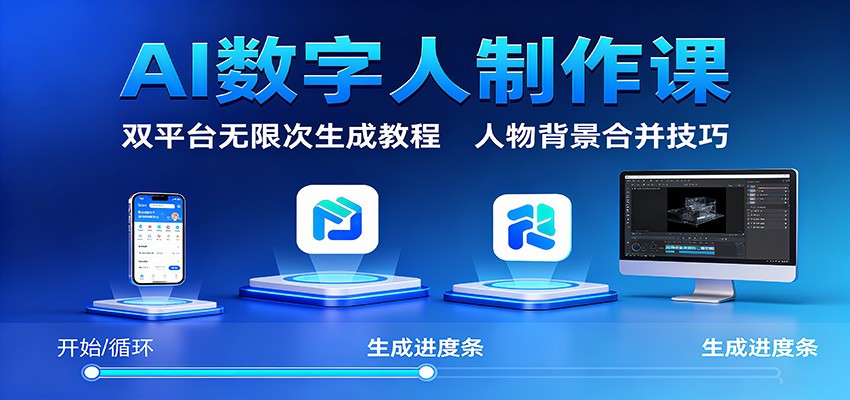 AI数字人制作课：双平台无限次生成教程，人物背景合并技巧-52项目站