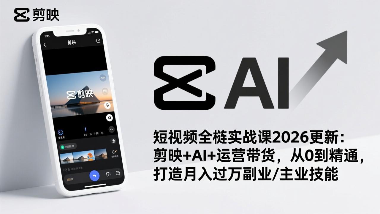 短视频全栈实战课2026更新：剪映+AI+运营带货，从0到精通，打造月入过万副业/主业技能-52项目站