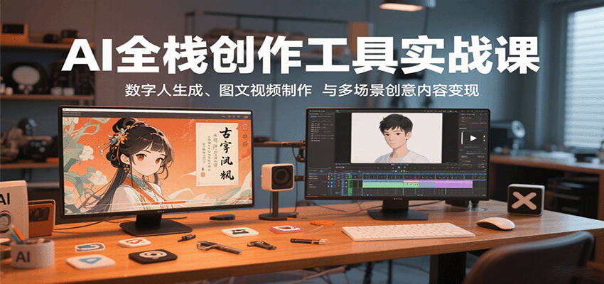 AI全栈创作工具实战课:数字人生成、图文视频制作与多场景创意内容变现-52项目站