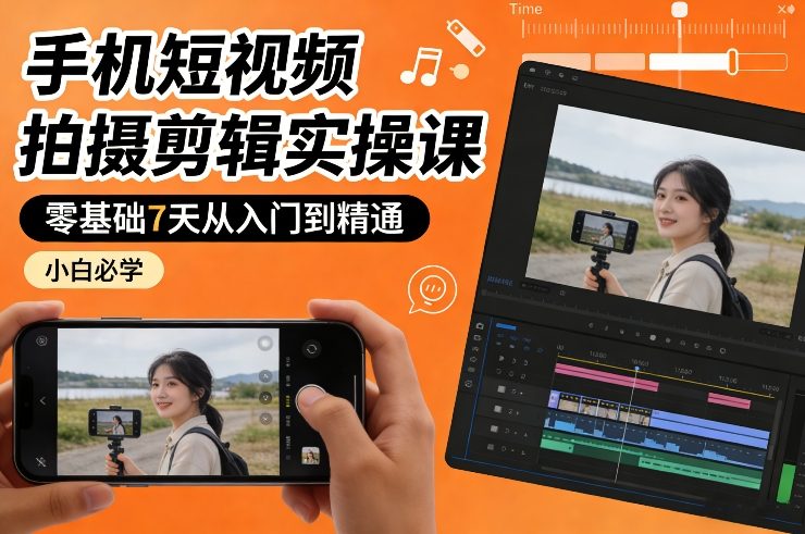 手机短视频拍摄剪辑实操课，零基础7天从入门到精通，小白必学-52项目站