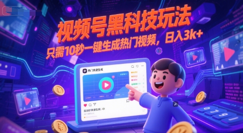 视频号黑科技玩法，只需10秒一键生成热门视频，日入3k+【揭秘】-52项目站