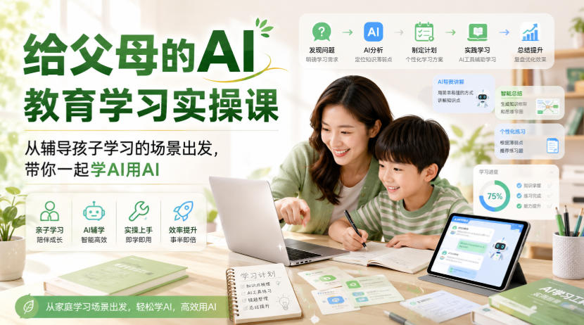给父母的AI教育学习实操课，从辅导孩子学习的场景出发，带你一起学AI用AI-52项目站