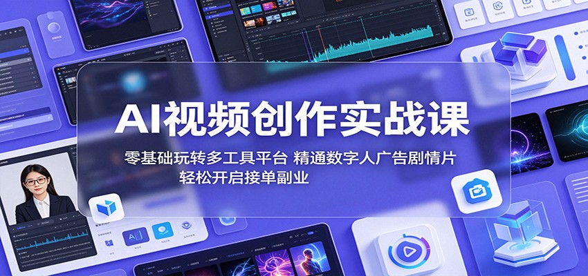 AI视频创作实战课:零基础玩转多工具平台,精通数字人广告、剧情片,轻松开启接单副业-52项目站