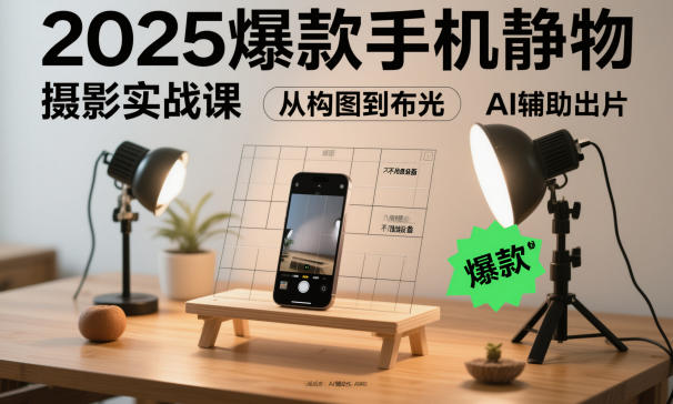 2025爆款手机静物摄影实战课，从构图到布光，不用贵设备，AI辅助出片-52项目站