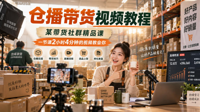 仓播带货视频教程，某带货社群精品课，一节课2小时4分钟的视频教会你-52项目站