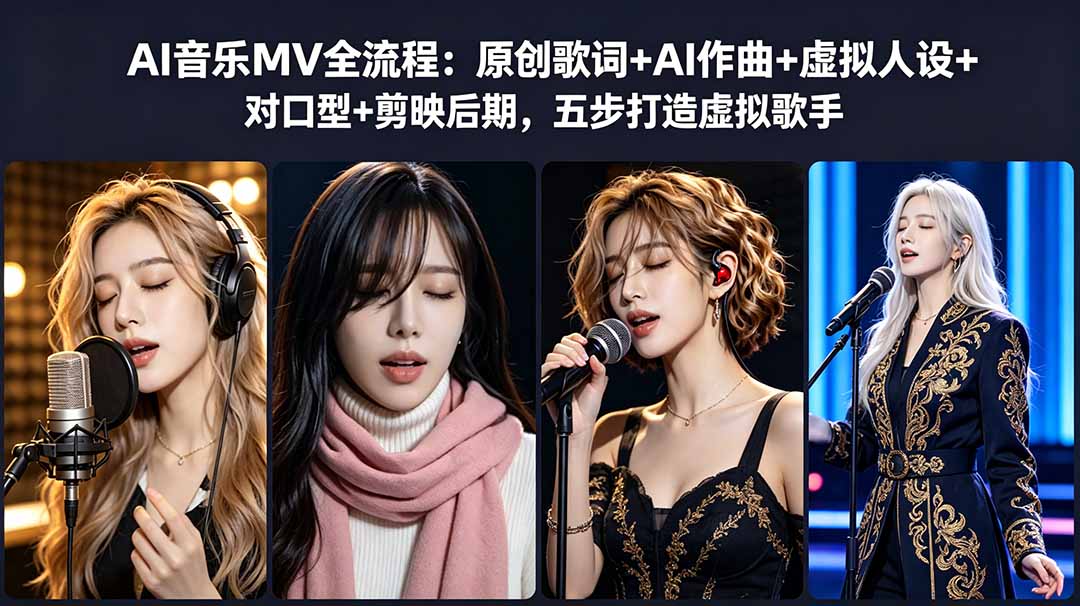 AI音乐MV全流程:原创歌词+AI作曲+虚拟人设+对口型+剪映后期,五步打造虚拟歌手-52项目站