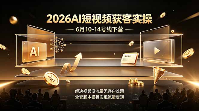 2026AI短视频获客实操6月10-14号线下营,解决视频没流量无客户难题,全套脚本模板实现流量变现-52项目站