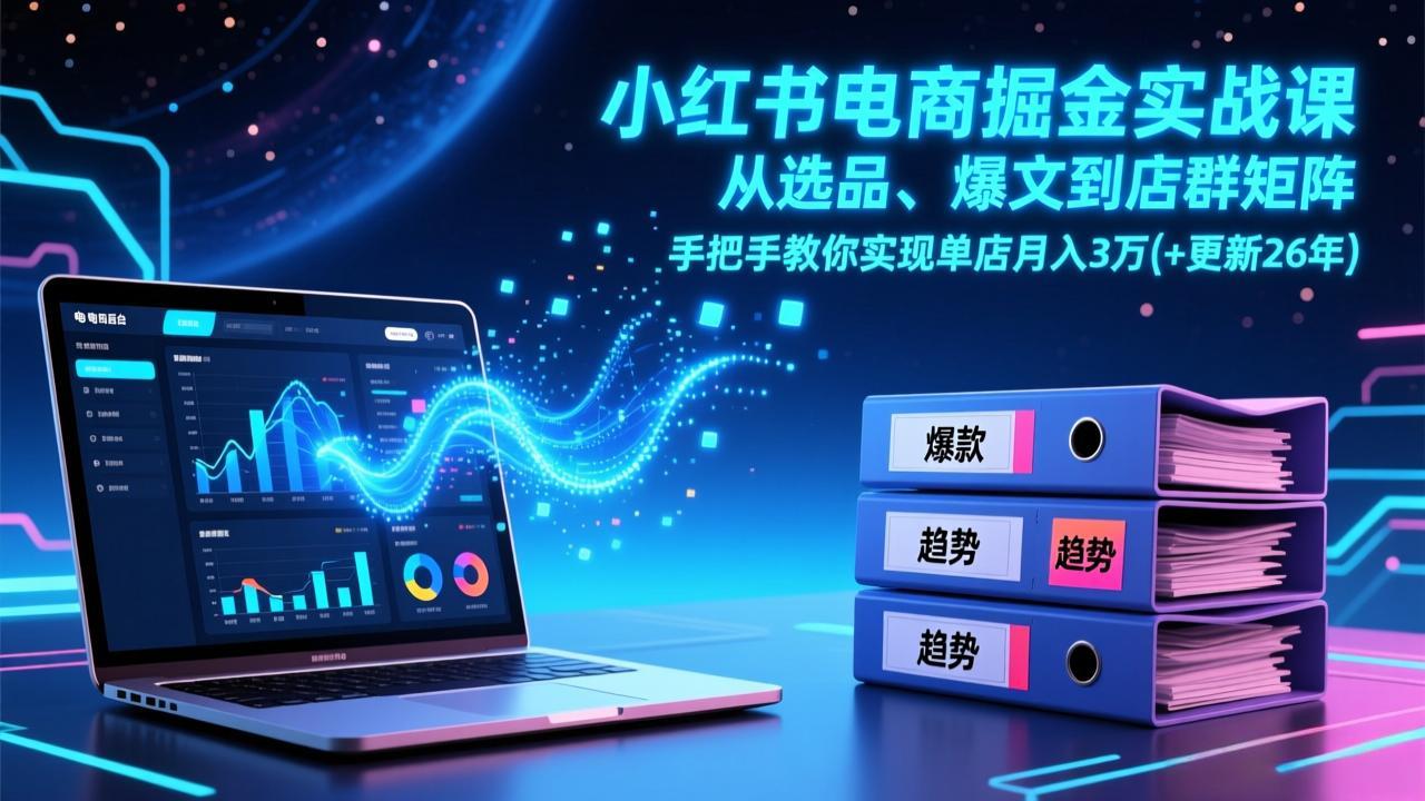 小红书电商掘金实战课，从选品、爆文到店群矩阵，手把手教你实现单店月入3万+(更新26年-52项目站