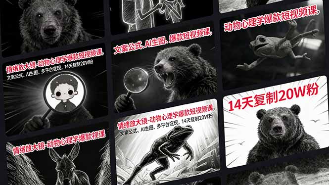 情绪放大镜-动物心理学爆款短视频课，文案公式、AI生图、多平台变现，14天复制20W粉-52项目站
