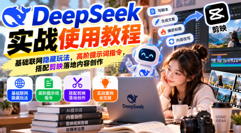 DeepSeek实战使用教程|基础联网隐藏玩法,高阶提示词指令,搭配剪映落地内容创作-52项目站
