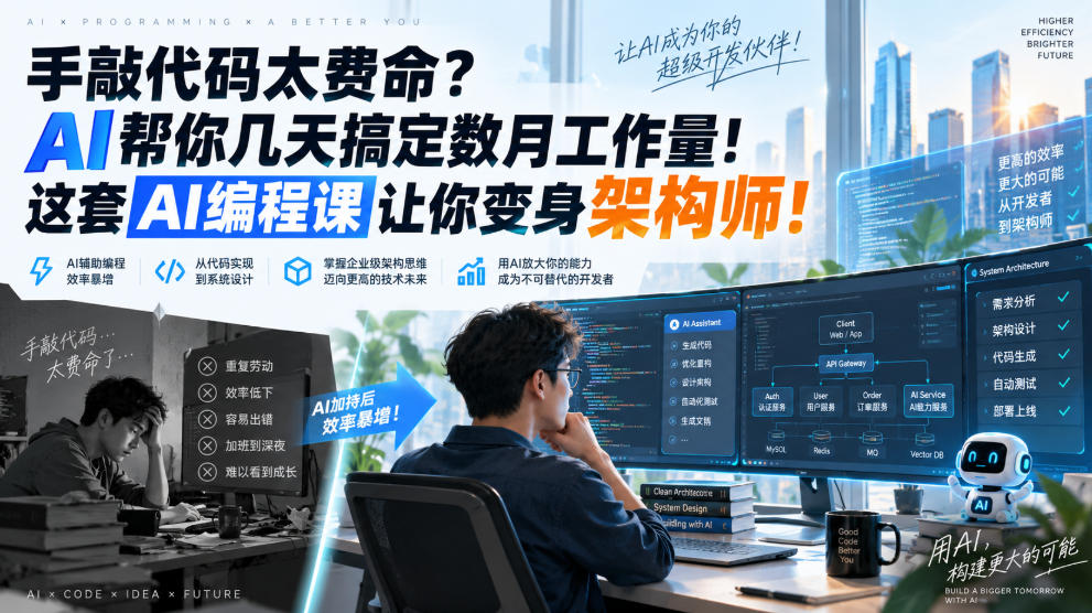 手敲代码太费命？AI帮你几天搞定数月工作量！这套AI编程课让你变身架构师！【原创双语字幕】-52项目站