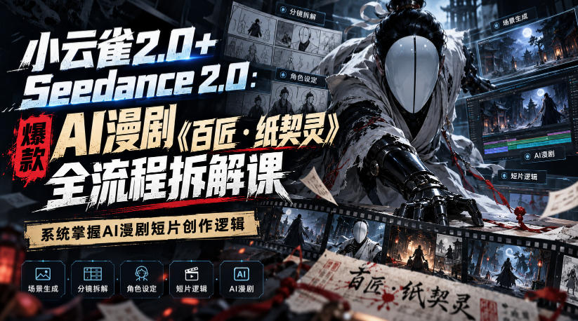 小云雀2.0+Seedance 2.0:爆款AI漫剧《百匠・纸契灵》全流程拆解课,系统掌握AI漫剧短片创作逻辑-52项目站