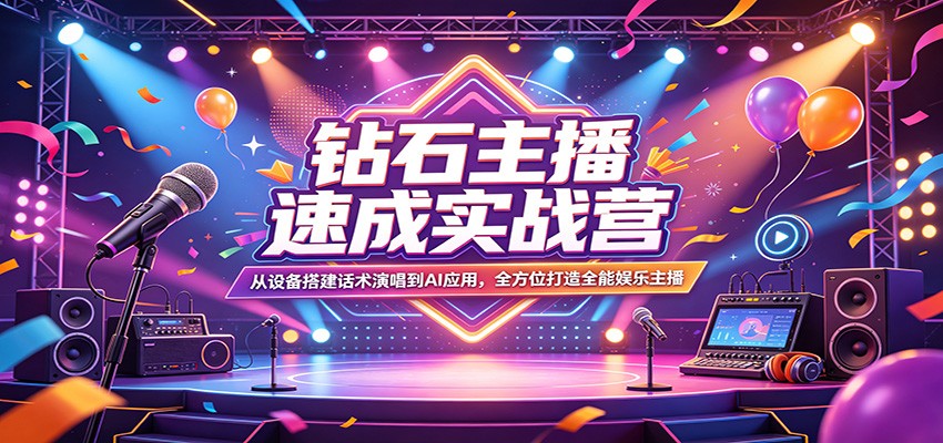 钻石主播速成实战营：从设备搭建话术演唱到AI应用，全方位打造全能娱乐主播-52项目站