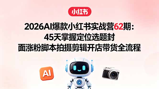 2026AI爆款小红书实战营62期:45天掌握定位选题封面涨粉脚本拍摄剪辑开店带货全流程-52项目站