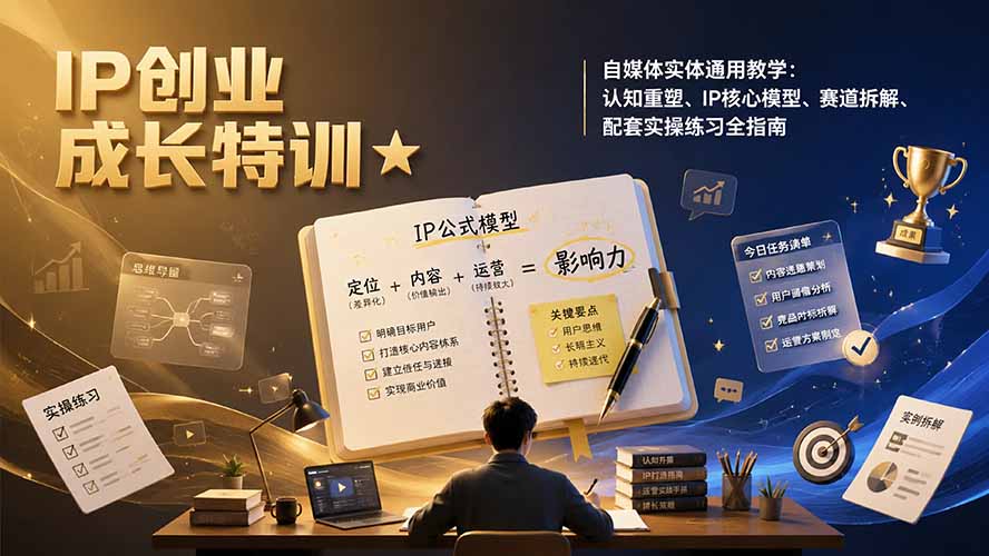 IP创业成长特训★自媒体实体通用教学：认知重塑、IP核心模型、赛道拆解、配套实操练习全指南-52项目站