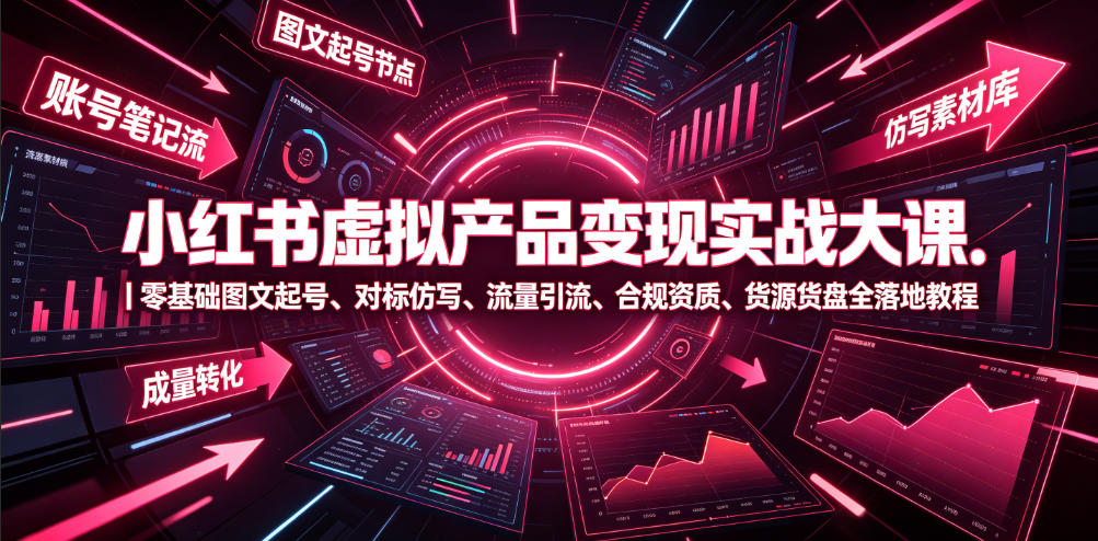 小红书虚拟产品变现实战大课|零基础图文起号、对标仿写、流量引流、合规资质、货源货盘全落地教程-52项目站
