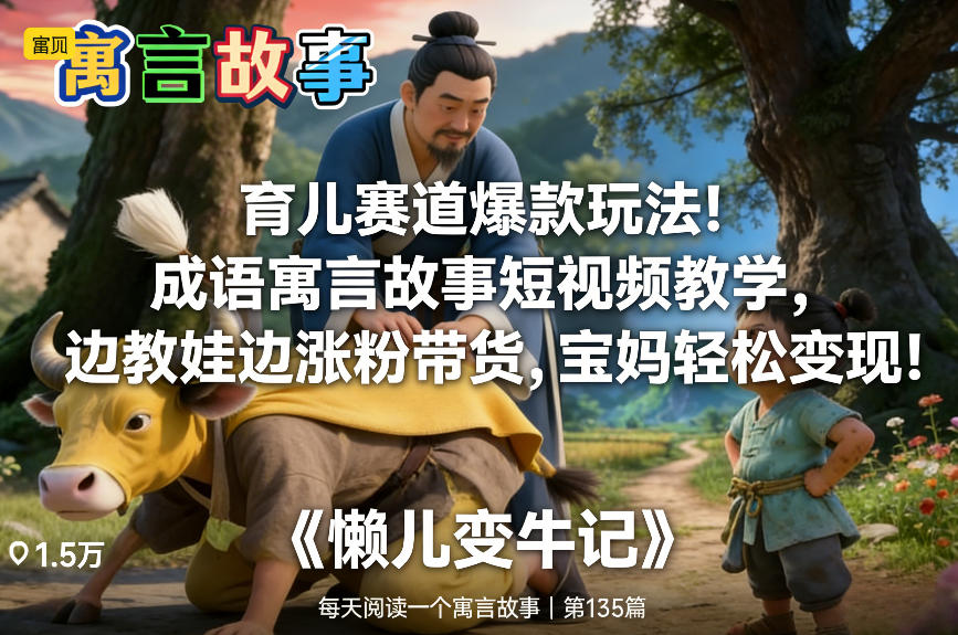 育儿赛道爆款玩法！成语寓言故事短视频教学，边教娃边涨粉带货，宝妈轻松变现！-52项目站