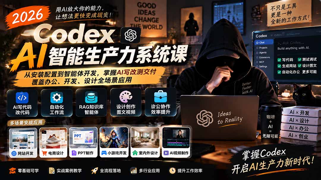 2026 Codex AI智能生产力系统课-更新｜从安装配置到智能体开发，掌握AI写改测交付，覆盖办公、开发、设计全场景应用-52项目站