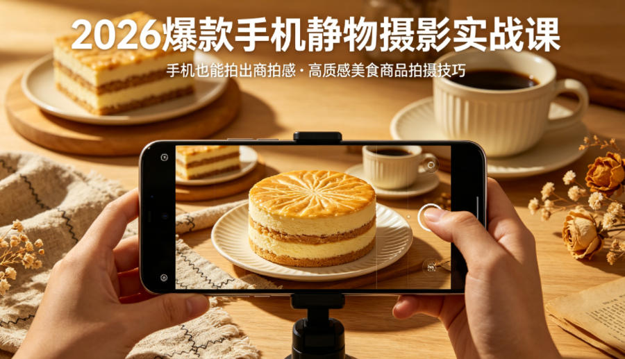 2026爆款手机静物摄影实战课，手机也能拍出商拍感，学会拍出高质感美食商品-52项目站