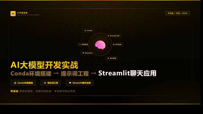 AI大模型开发实战：Conda环境搭建→提示词工程→Streamlit聊天应用，零基础到项目落地-52项目站
