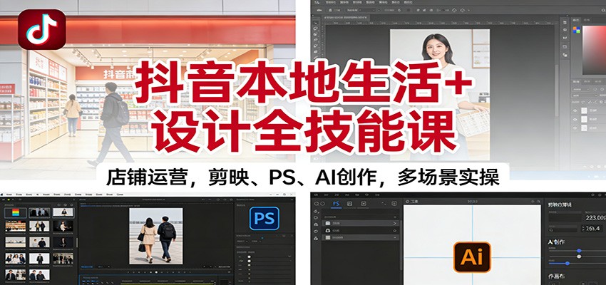 抖音本地生活+设计全技能课：店铺运营，剪映、PS、AI创作，多场景实操-52项目站