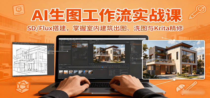 AI生图工作流实战课：SD/Flux搭建，掌握室内建筑出图、洗图与Krita精修-52项目站