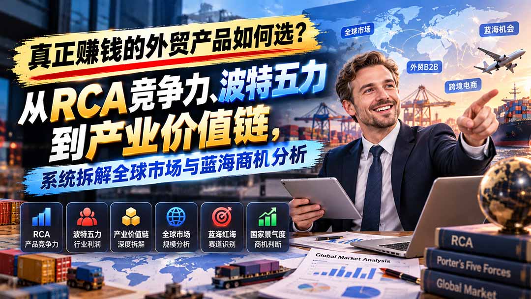 真正赚钱的外贸B2B产品如何选?从RCA竞争力、波特五力到产业价值链,系统拆解全球市场与蓝海商机分析-52项目站