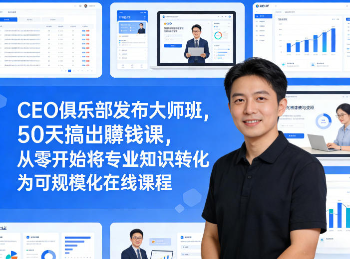 CEO俱乐部发布大师班，50天搞出賺钱课，从零开始将专业知识转化为可规模化在线课程-52项目站