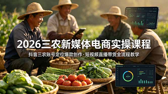2026三农新媒体电商实操课程:抖音三农账号定位爆款创作,短视频直播带货全流程教学-52项目站