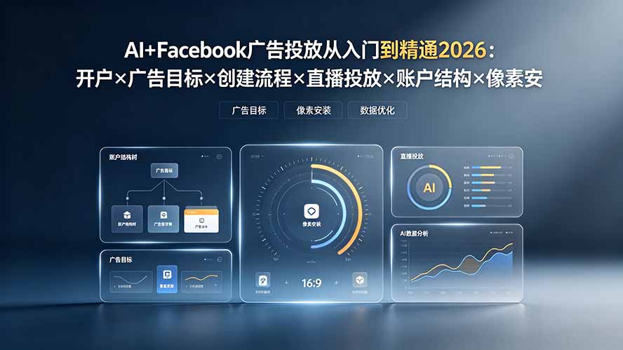 AI+Facebook广告投放从入门到精通2026：开户×广告目标×创建流程×直播投放×账户结构×像素安装×AI赋能-52项目站