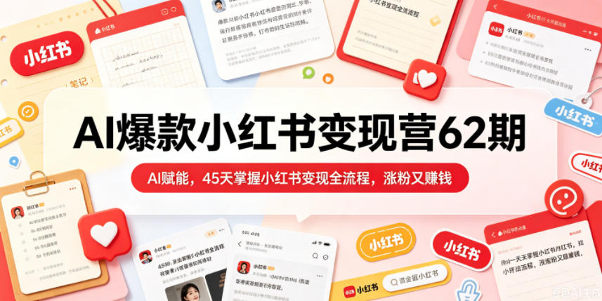 AI爆款小红书变现营62期2026年5月,AI赋能,45天掌握小红书变现全流程,涨粉又賺钱-52项目站