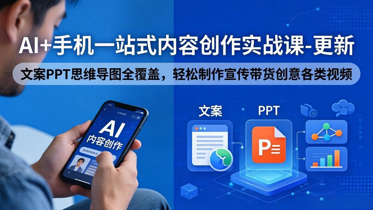 AI+手机一站式内容创作实战课-更新，文案PPT思维导图全覆盖，轻松制作宣传带货创意各类视频-52项目站