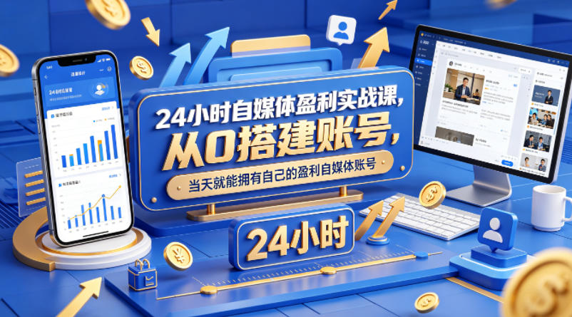 24小时自媒体盈利实战课，从0搭建账号，当天就能拥有自己的盈利自媒体账号-52项目站