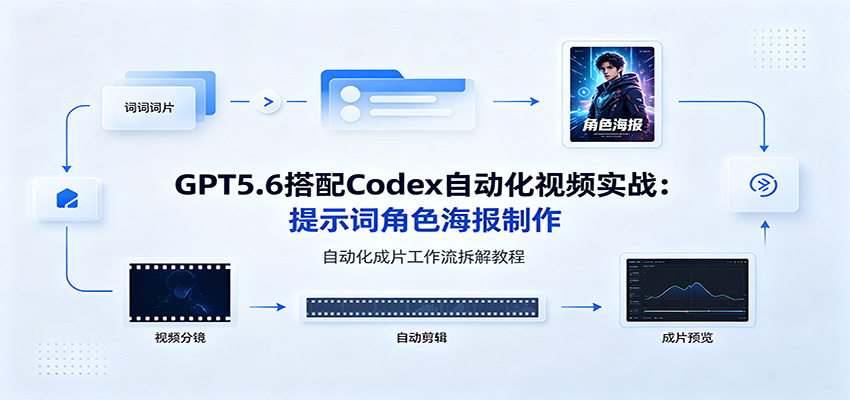 GPT5.6搭配Codex自动化视频实战：提示词角色海报制作，自动化成片工作流拆解教程-52项目站