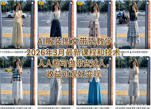 AI服装图文带货教学，2026年3月最新课程和技术，人人都可做带货达人，收益可观好变现-52项目站