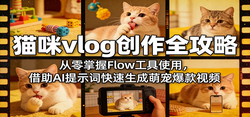 猫咪vlog创作全攻略：从零掌握Flow工具使用，借助AI提示词快速生成萌宠爆款视频-52项目站